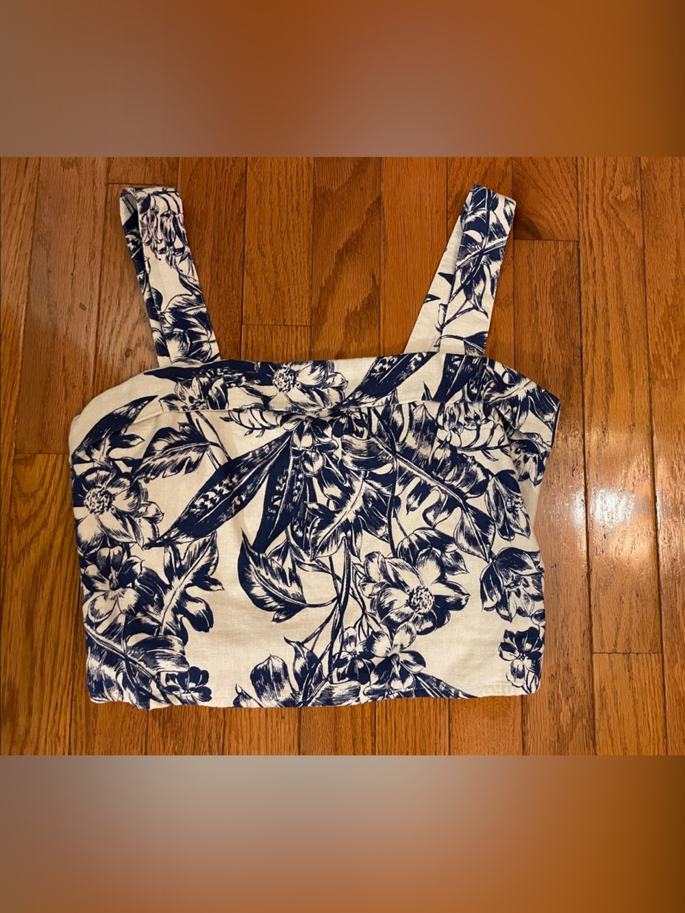 Abercrombie & Fitch White Smocked Top with Navy Trim. Adjustable straps